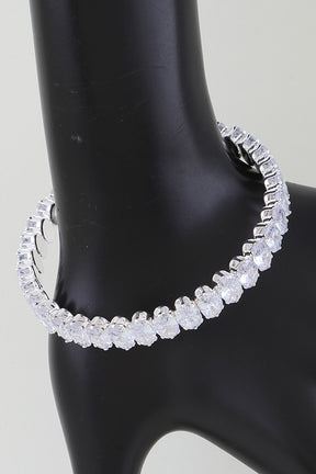 Silver Crystal Oval Chain Cuff Bracelet - B027SI