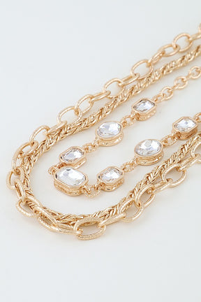 Gold Multi Rhinestone Charm Chain Necklace - N074GO