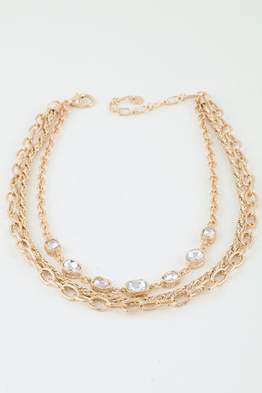 Gold Multi Rhinestone Charm Chain Necklace - N074GO