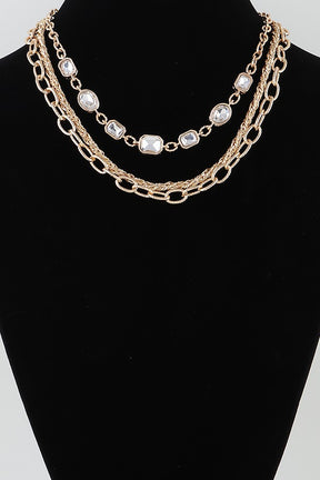 Gold Multi Rhinestone Charm Chain Necklace - N074GO