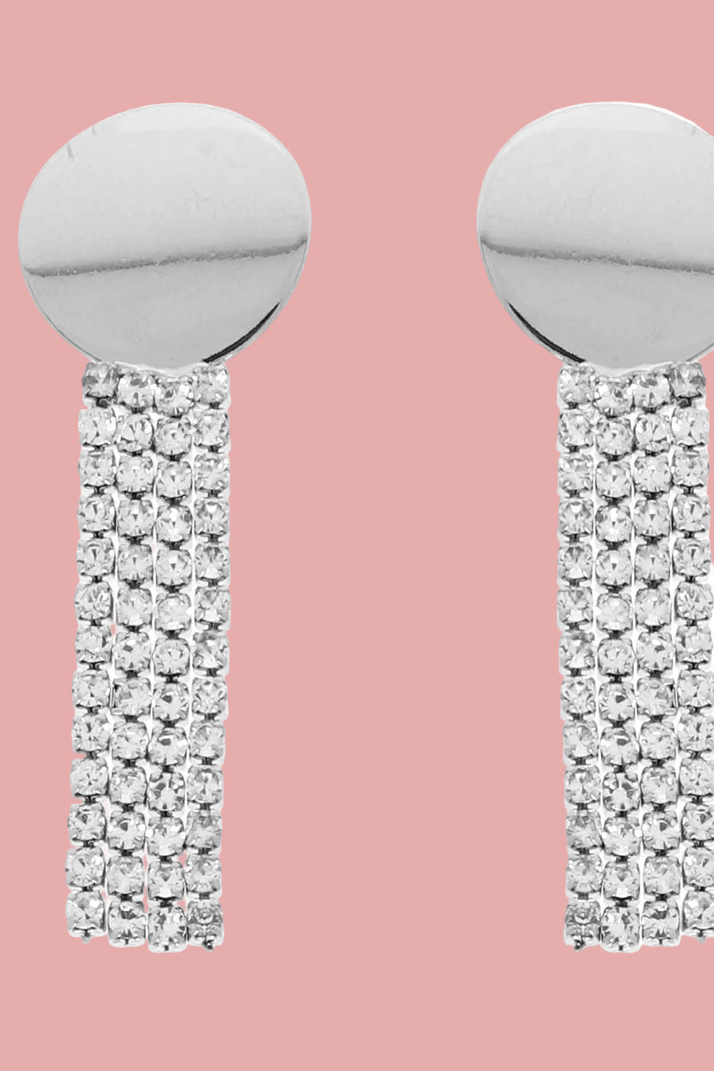 Silver Multi Row Disc Top Tassel Earrings - E044SI