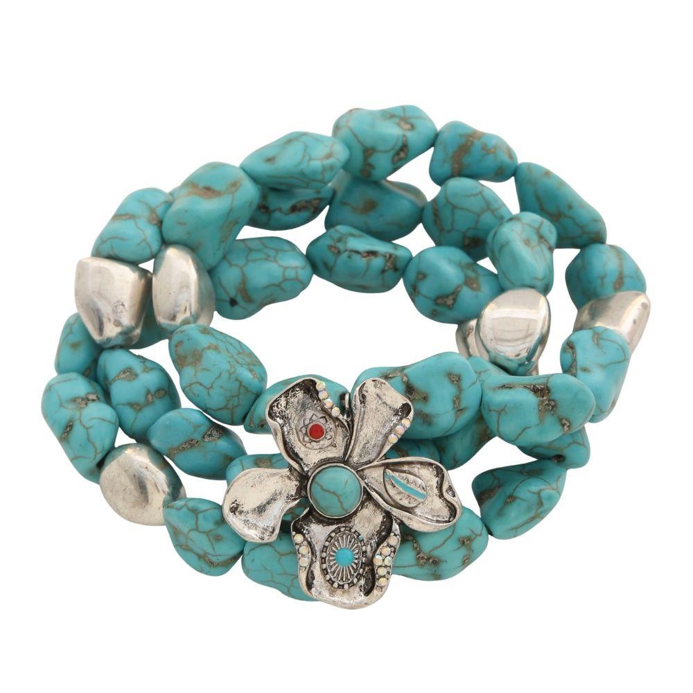 Metal Flower Tq Bead Bracelet - B014TU