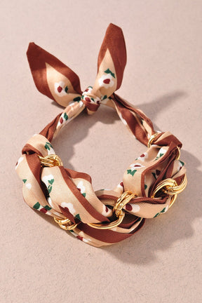 Floral Print Scarf Bracelet With Gold Rings - B024BR