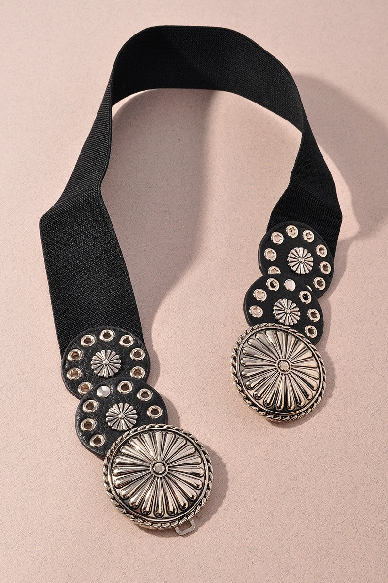 Western Metal Double Concho Elastic Belt (2 Colors) - BE005
