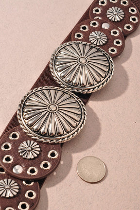 Western Metal Double Concho Elastic Belt (2 Colors) - BE005