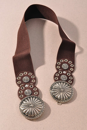 Western Metal Double Concho Elastic Belt (2 Colors) - BE005