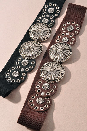 Western Metal Double Concho Elastic Belt (2 Colors) - BE005