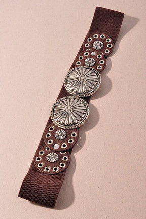 Western Metal Double Concho Elastic Belt (2 Colors) - BE005
