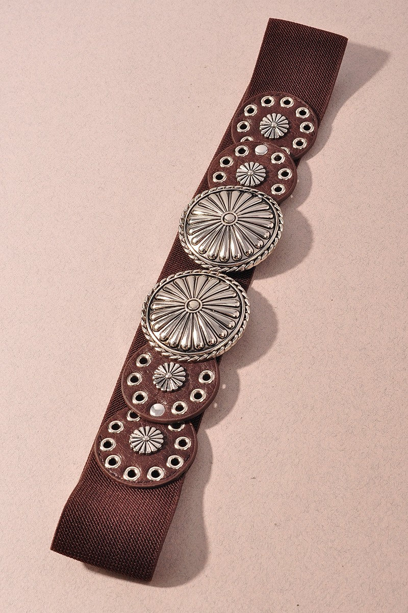 Western Metal Double Concho Elastic Belt (2 Colors) - BE005