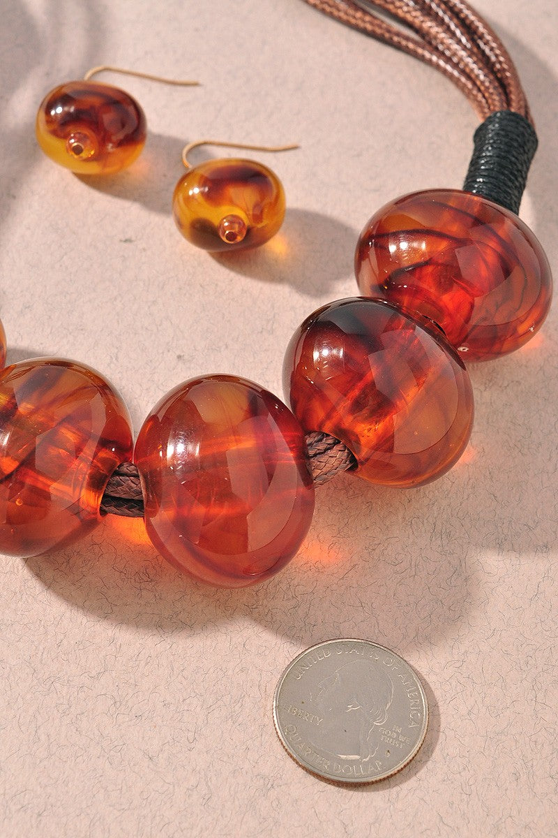 Brown Chunky Resin Bead Necklace - N080BR