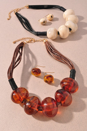 Brown Chunky Resin Bead Necklace - N080BR