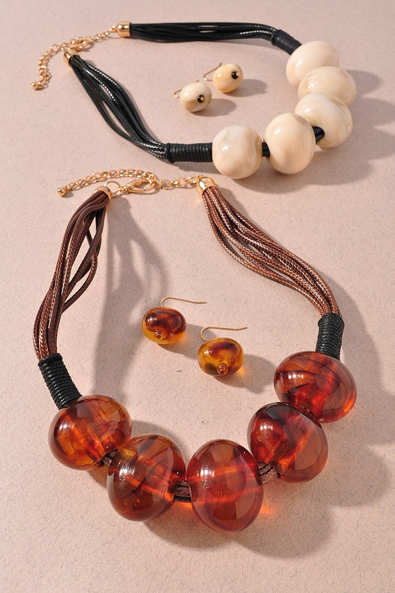 Brown Chunky Resin Bead Necklace - N080BR