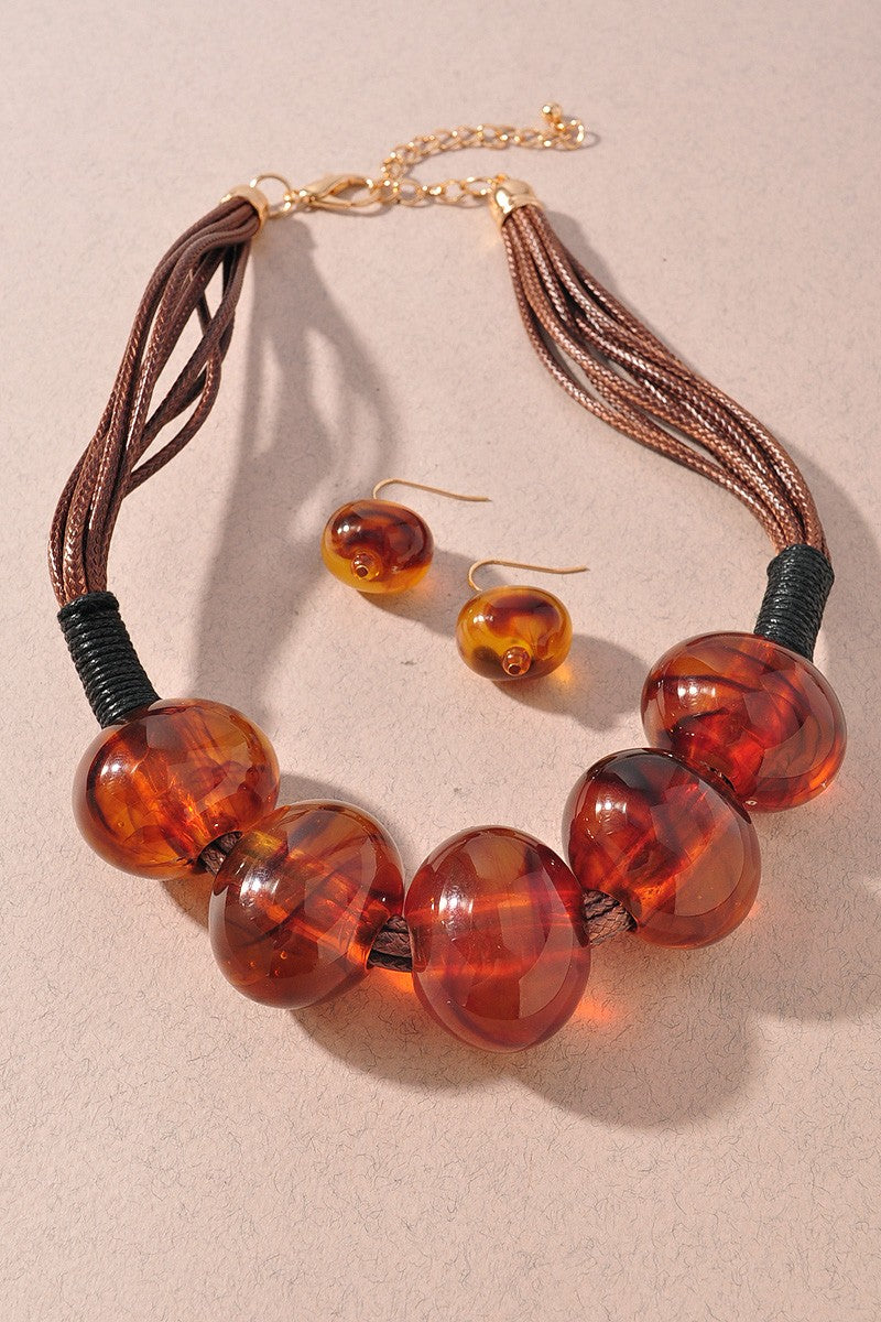 Brown Chunky Resin Bead Necklace - N080BR