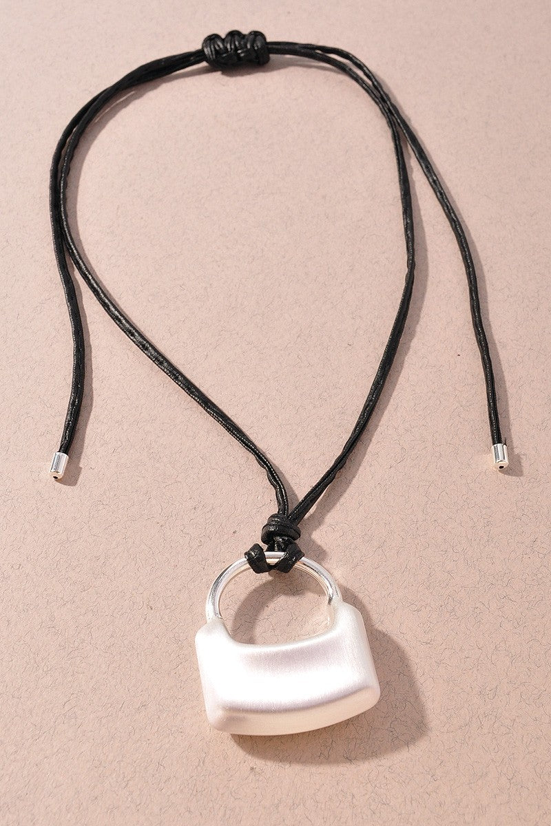 Silver Modern Matte Padlock Necklace - N082SI