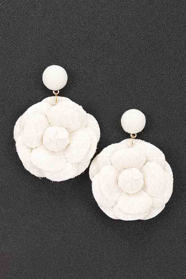 Ivory Fabric Flower Earring - E101IV