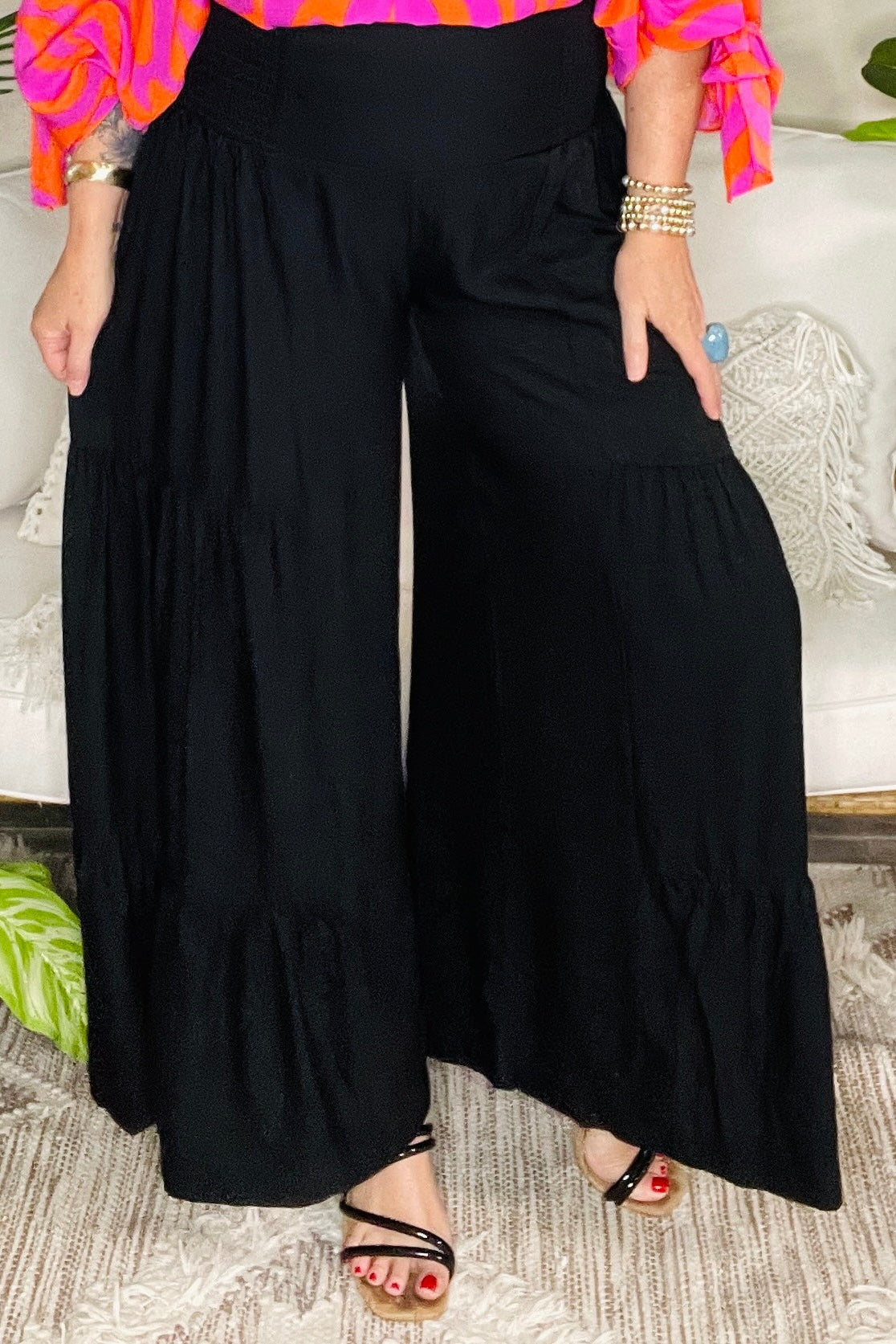 Southern Flair Black Tiered Wide Leg Pants - P108BK