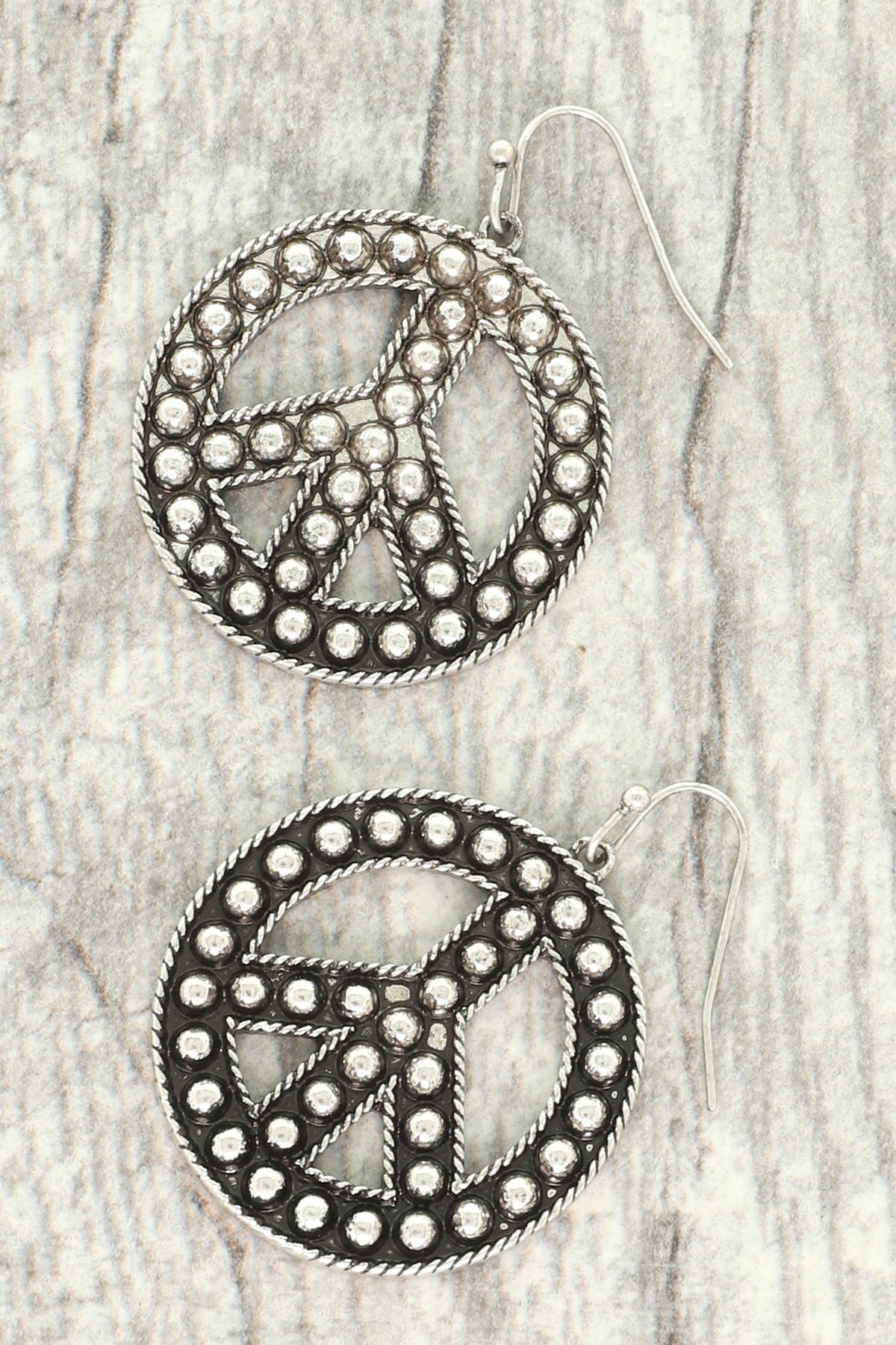 Silver Studded Peace Earrings - E043SI