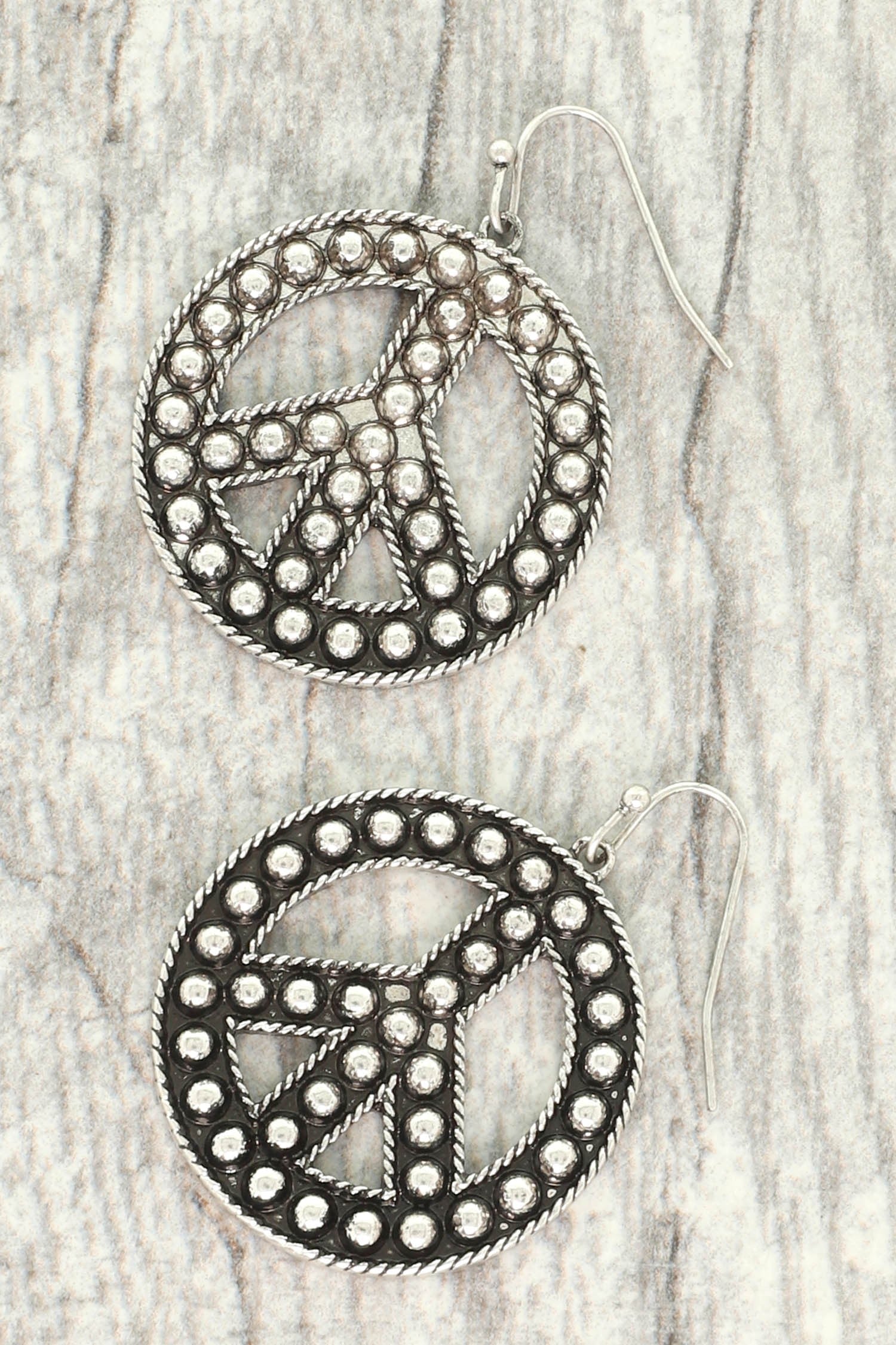 Silver Studded Peace Earrings - E043SI