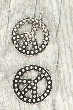 Silver Studded Peace Earrings - E043SI