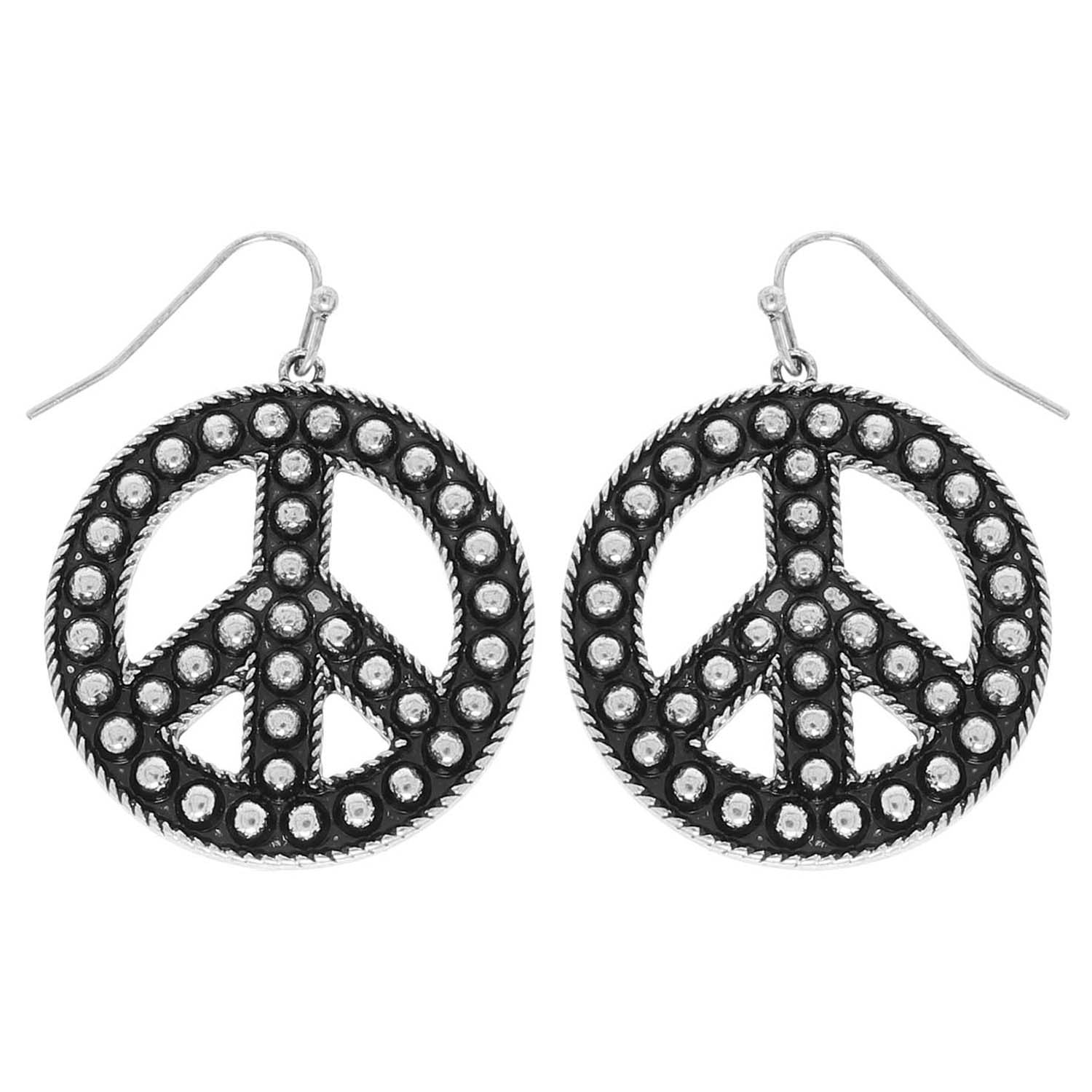 Silver Studded Peace Earrings - E043SI