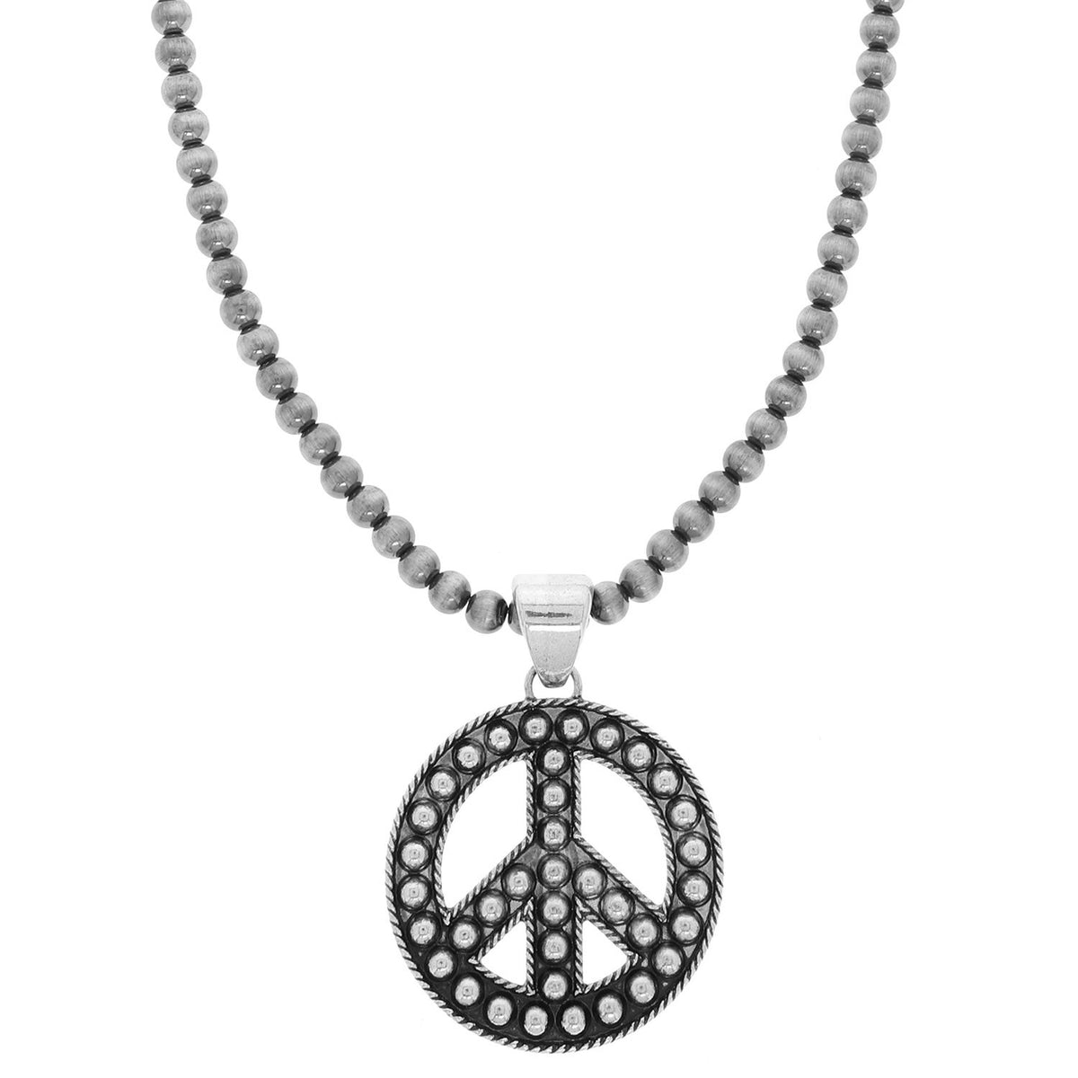 Studded Peace Sign Necklace - N111SI