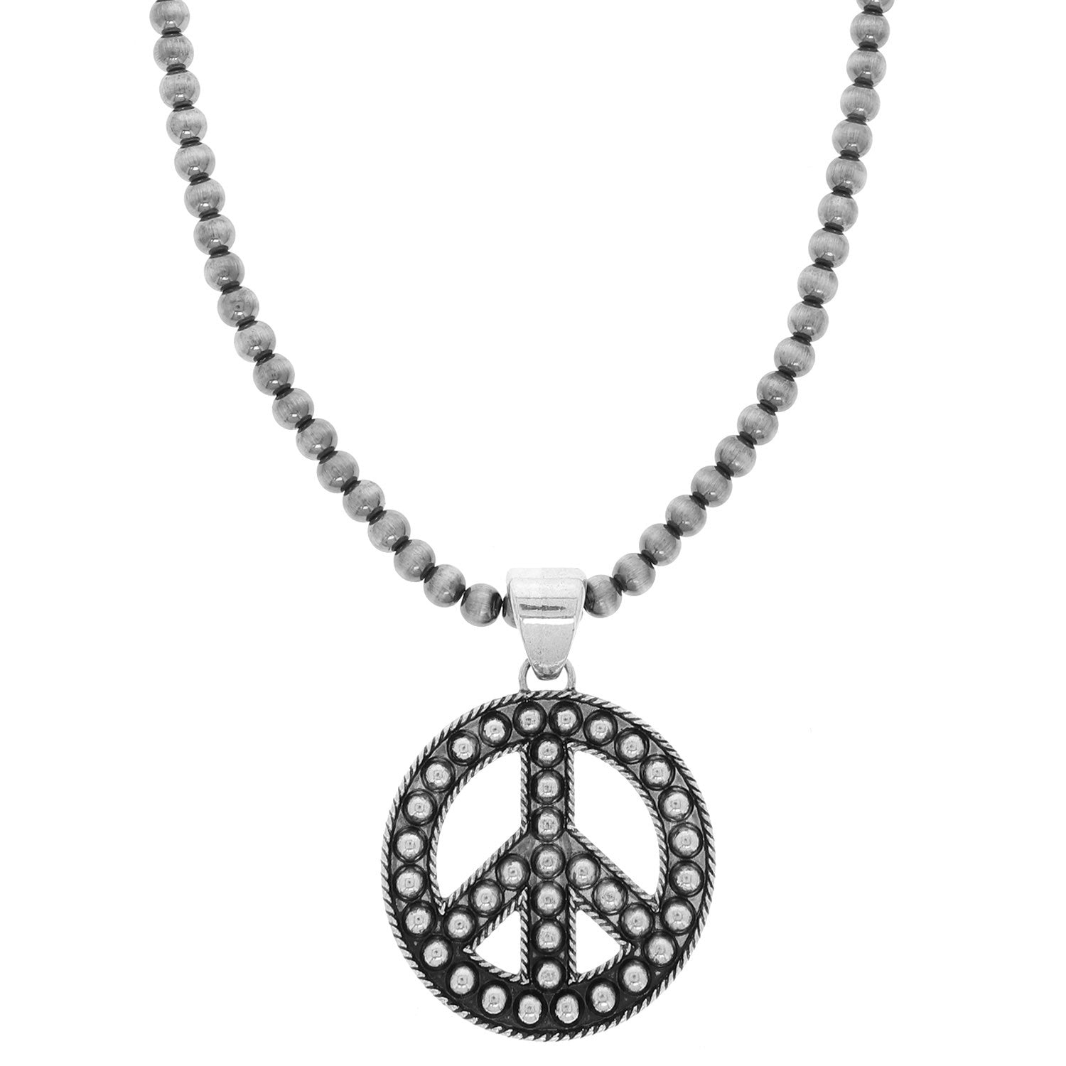 Studded Peace Sign Necklace - N111SI