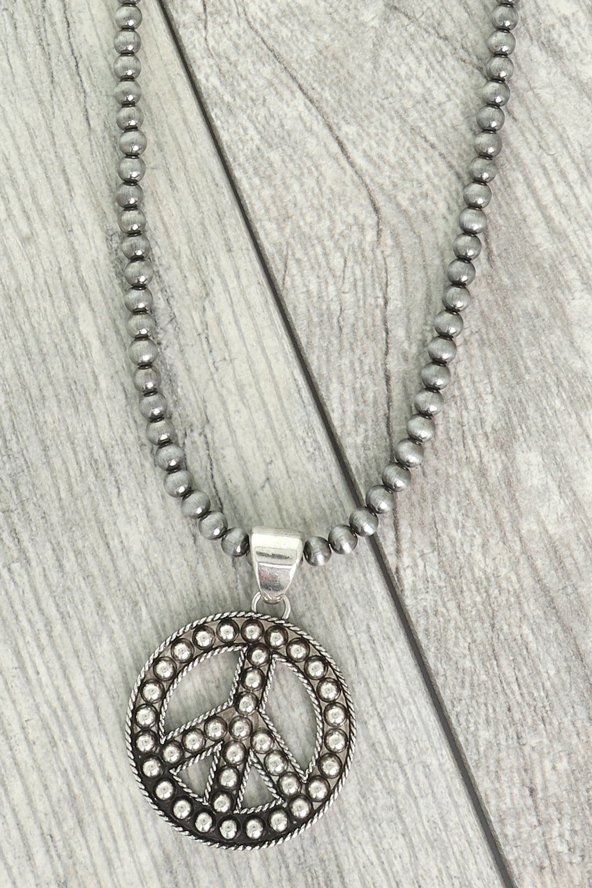 Studded Peace Sign Necklace - N111SI
