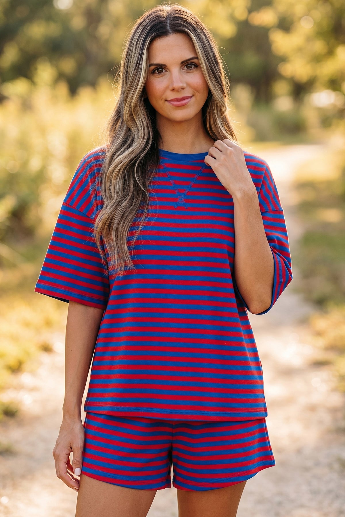 Coastal Ease Navy Stripe Top And Short Set