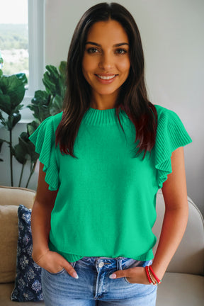 Daily Classic Green Ruffle Sleeve Top