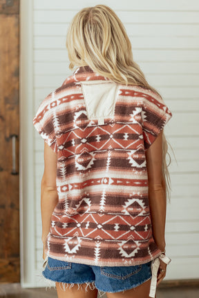Cozy On Cue Geometric Print Fleece Vest