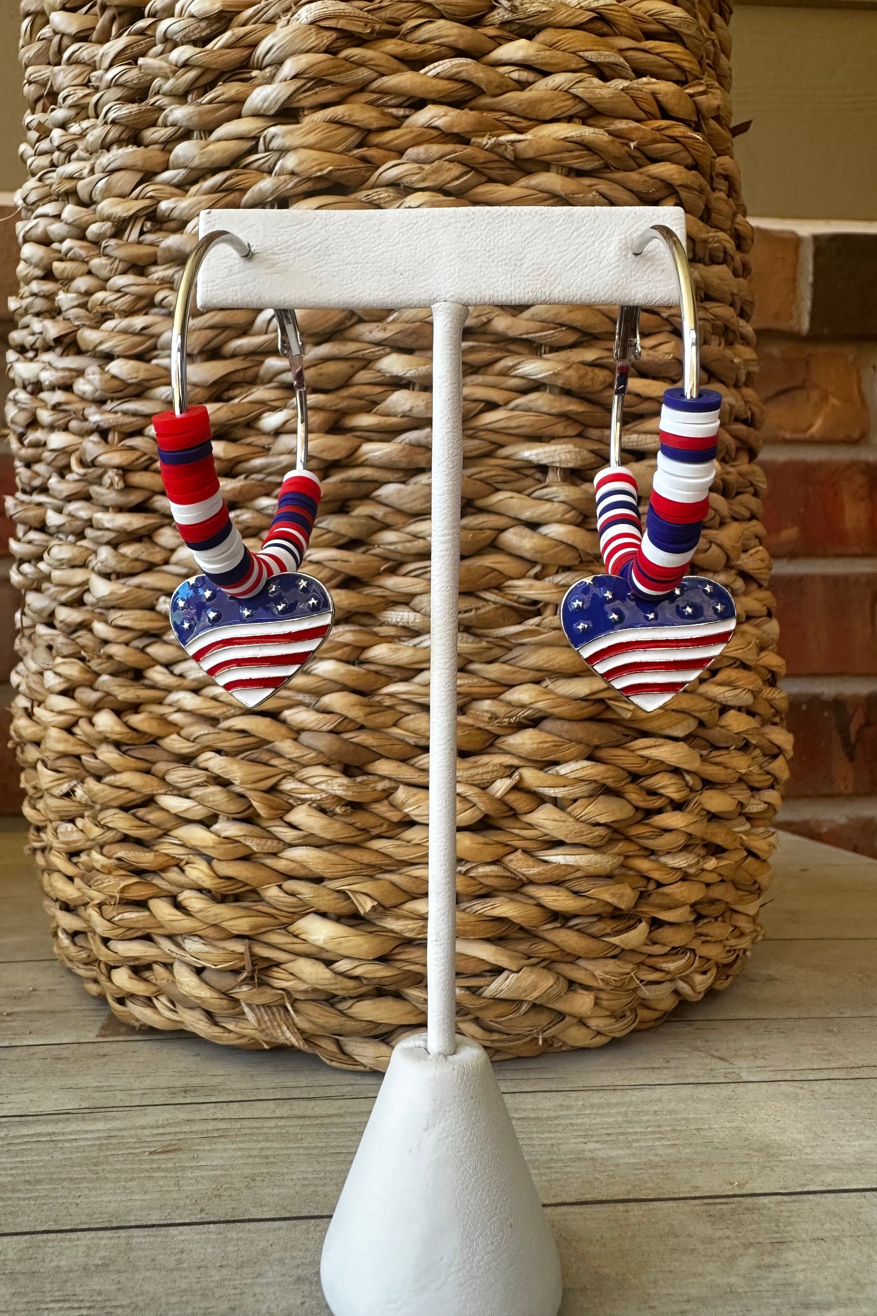 Patriotic Multicolored Bead Hoop Earrings - E103RWB