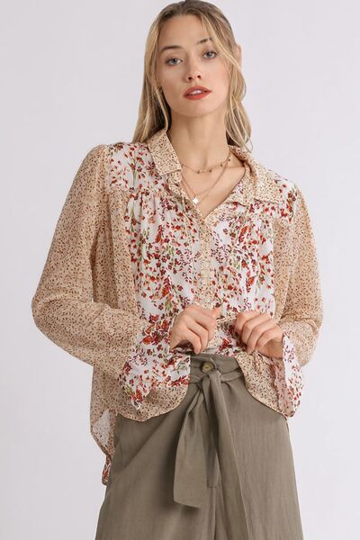 Floral Bliss Button Down Off White Mix Top - T10955OW