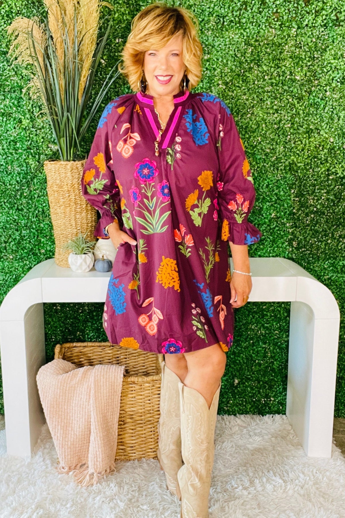 Bloom Boldly Burgundy Shift Dress - DR003BU