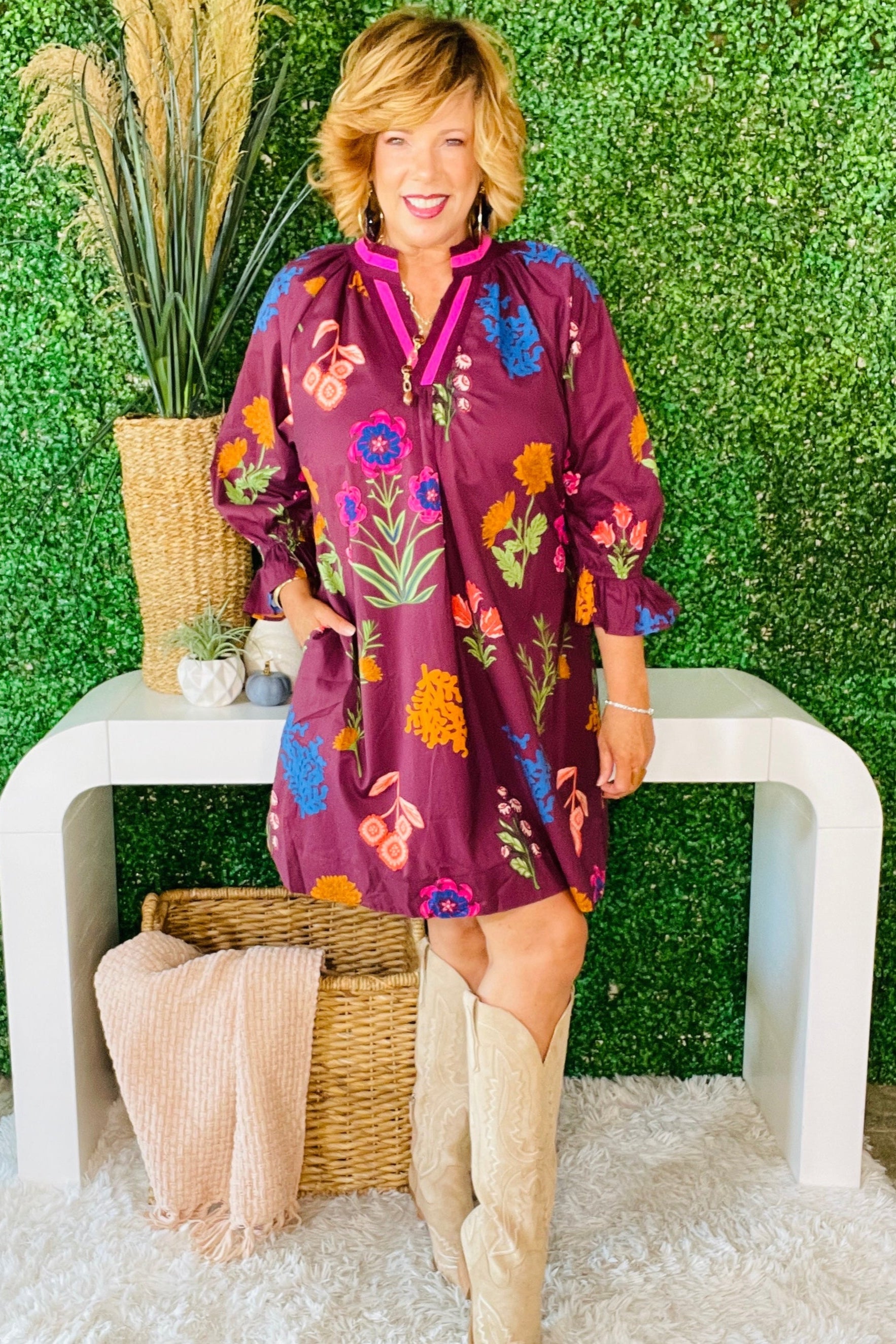 Bloom Boldly Burgundy Shift Dress - DR003BU