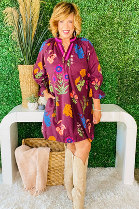 Bloom Boldly Burgundy Shift Dress - DR003BU