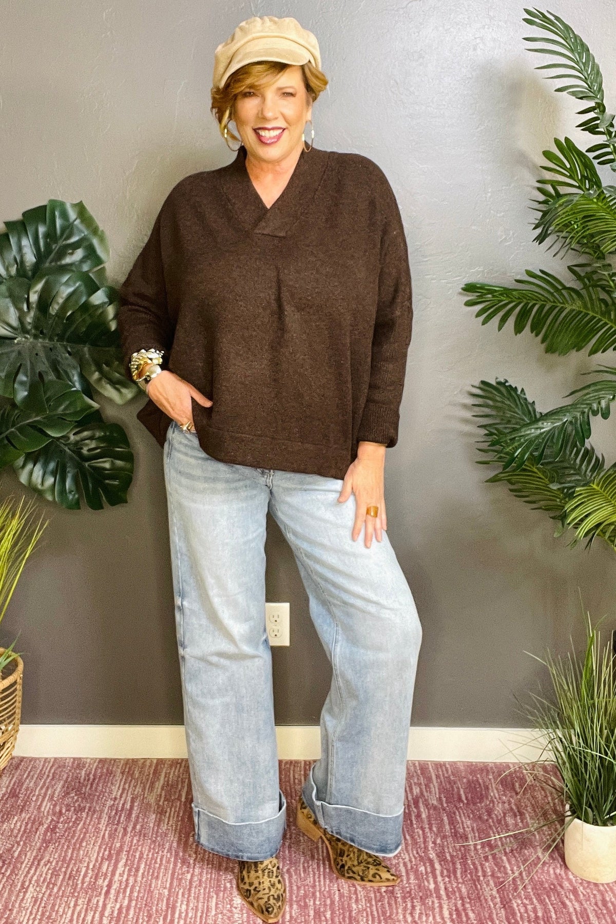Simply Dreamy Espresso V-Neck Sweater