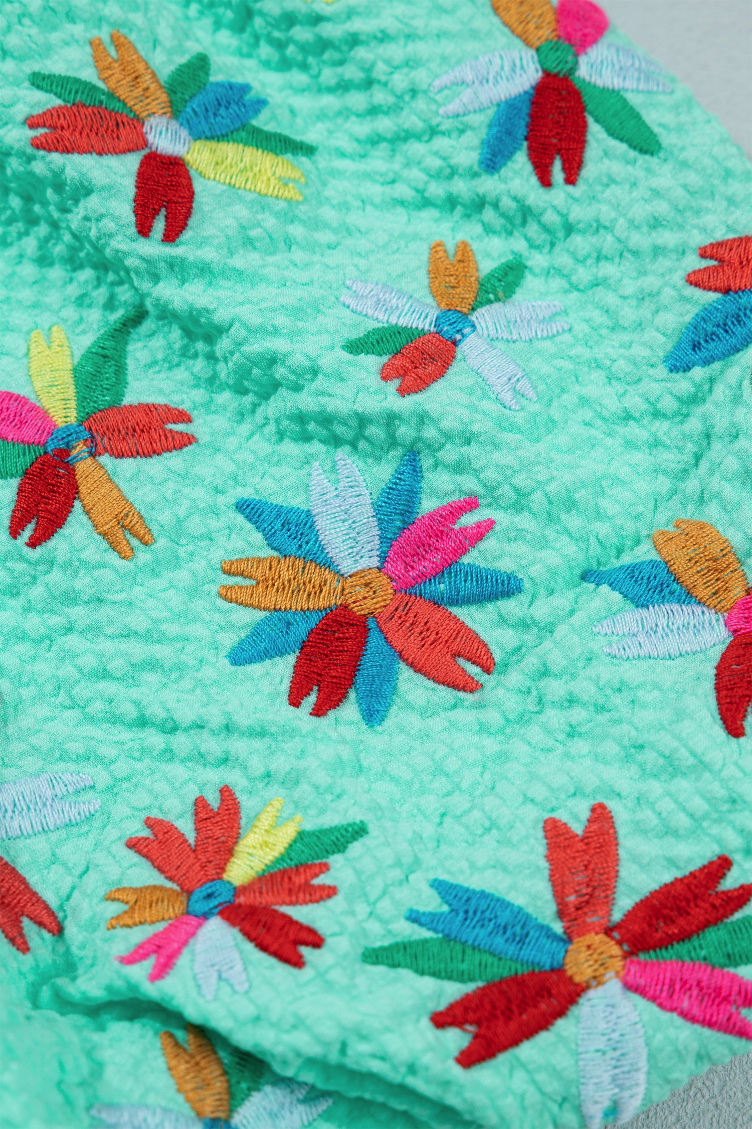 Mint All Day Embroidered Puff Sleeve Textured Top