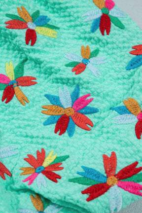 Mint All Day Embroidered Puff Sleeve Textured Top