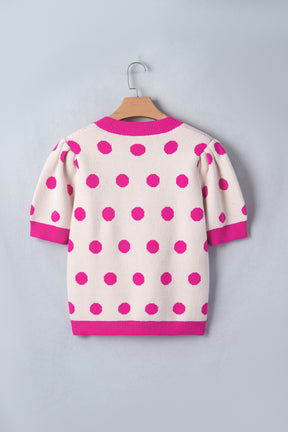 Haute Spot Pink Polka Dot Sweater Top