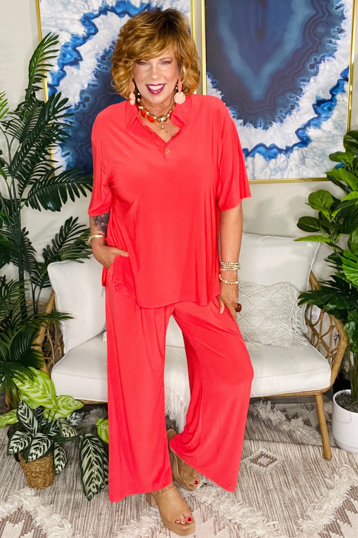 Paradise On Repeat Red Top And Pant Set - SET053RD