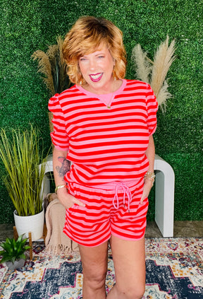 Girl On The Go Red Stripe Top And Shorts Set