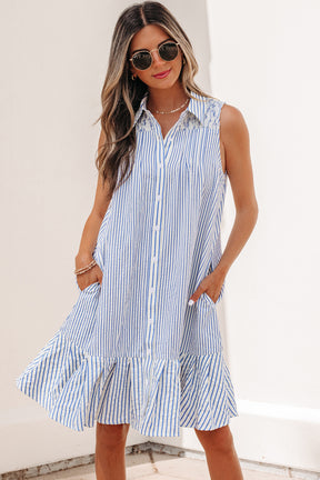 Blue Skies Ahead Stripe Shirt Collar Dress