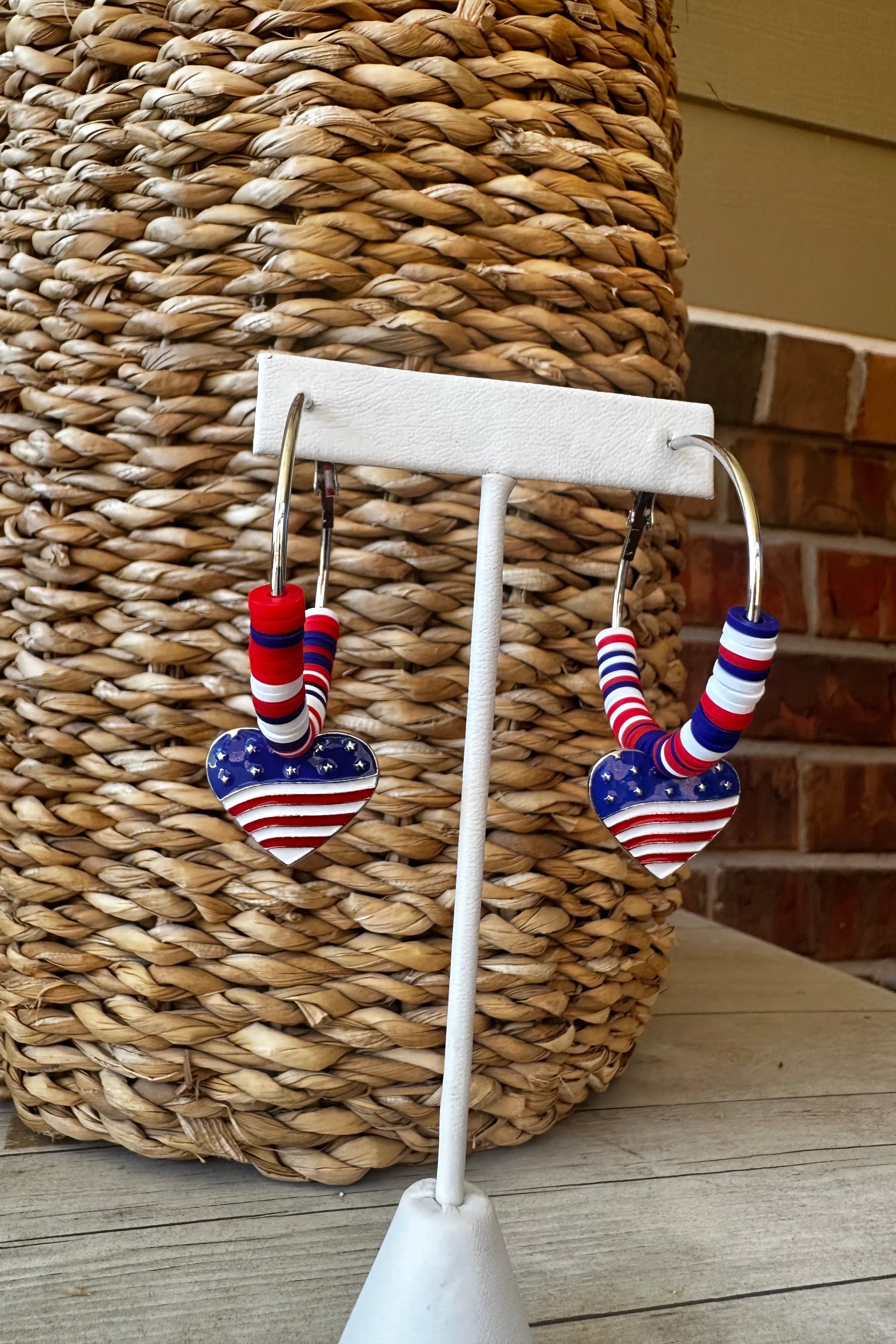 Patriotic Multicolored Bead Hoop Earrings - E103RWB