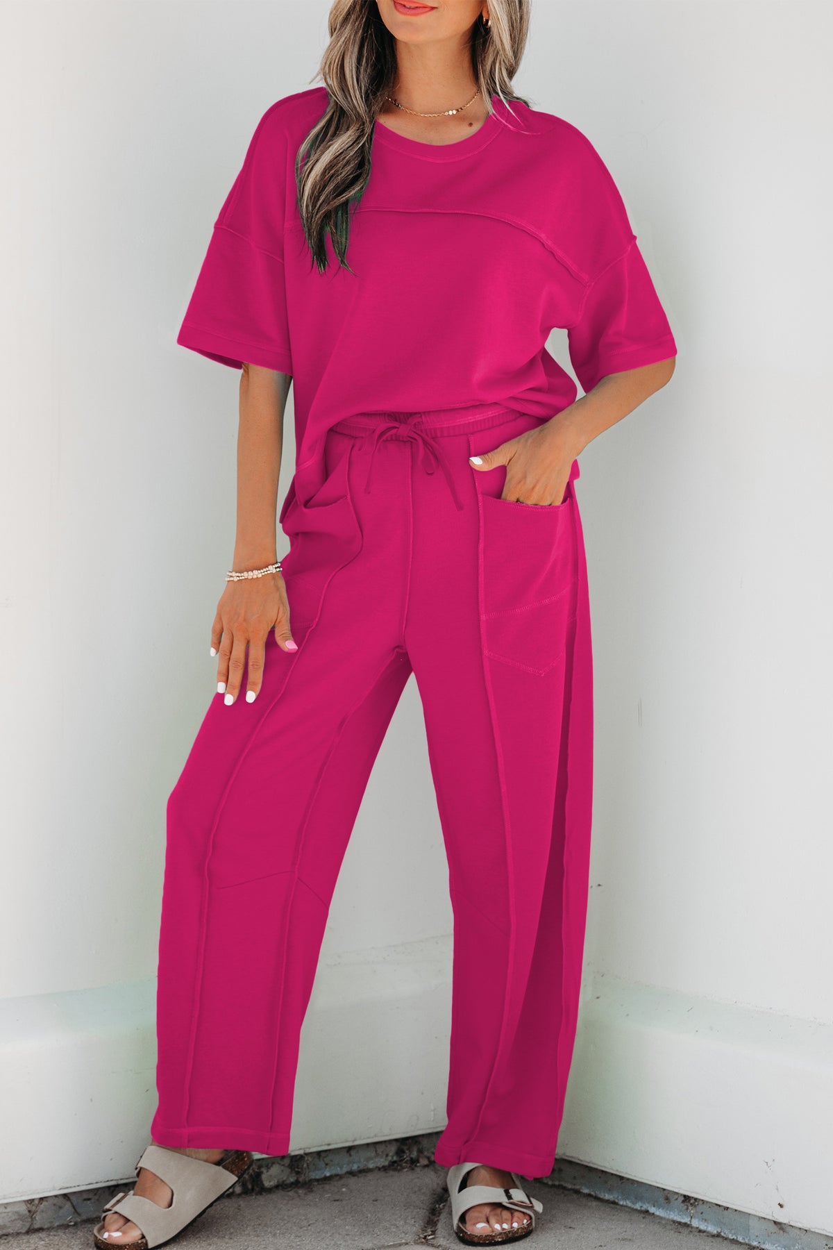 Here For It Rose Red Top and Barrel Pant Set
