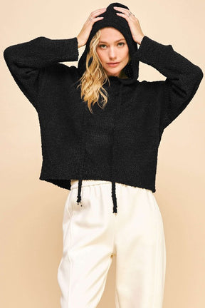 Soft And Cozy Black Hooded Sweater - T10880BK