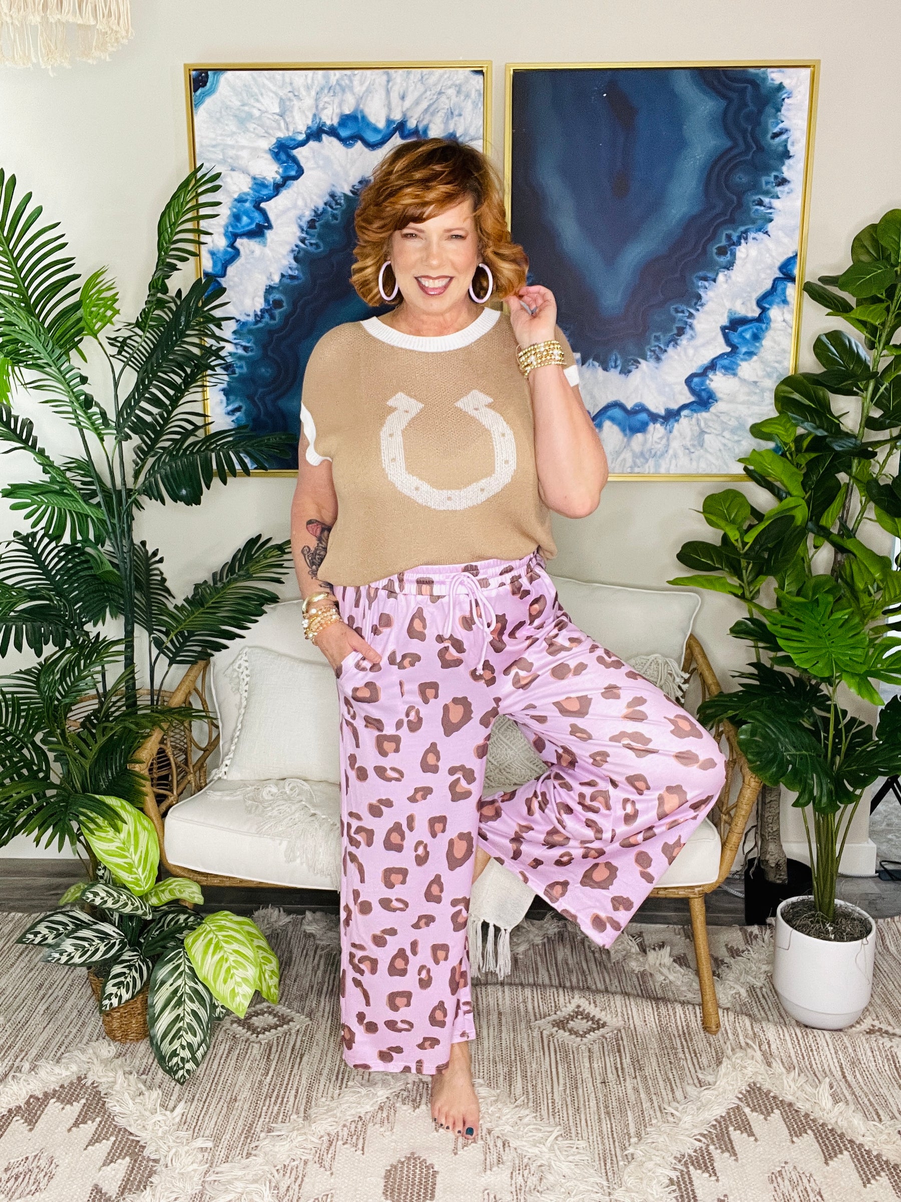 Wild Mood Pink Drawstring Leopard Pants