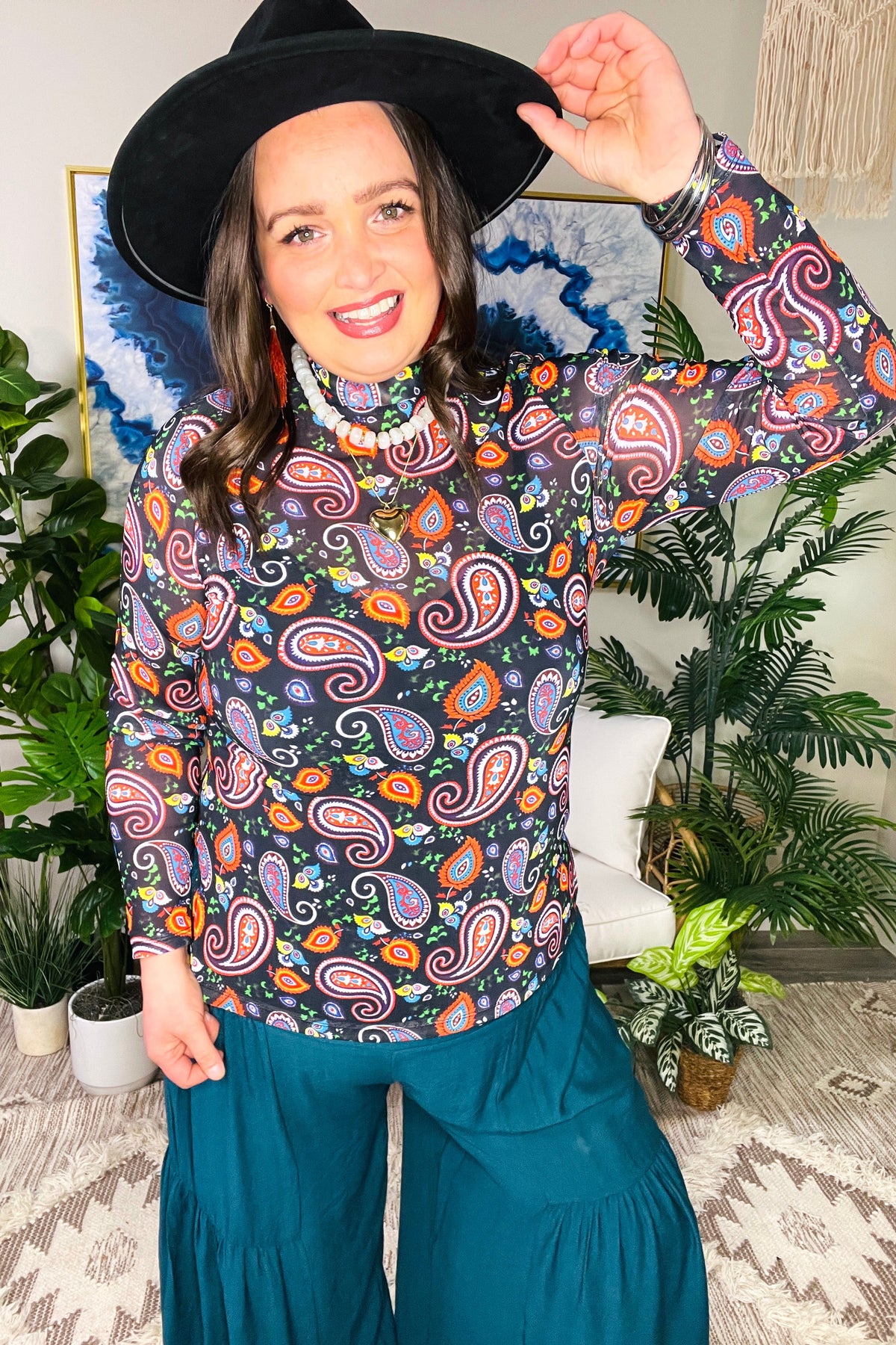 Paisley After Dark Mesh Top - YF011BK