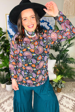 Paisley After Dark Mesh Top - YF011BK