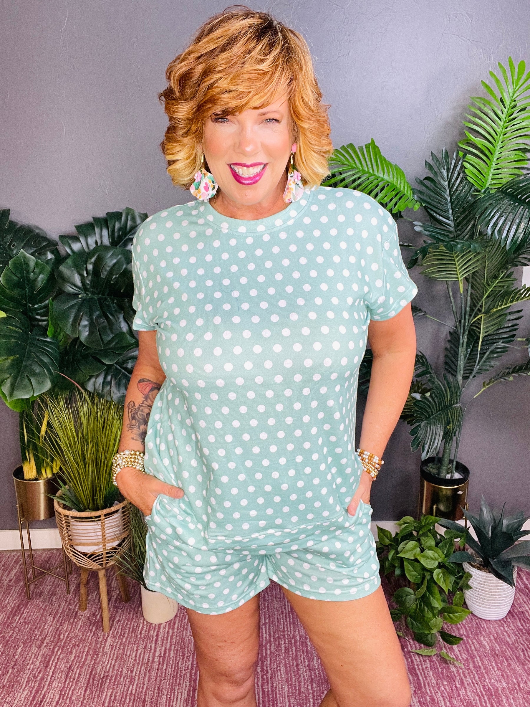 She's Got A Way Green Polka Dot Top And Short Set
