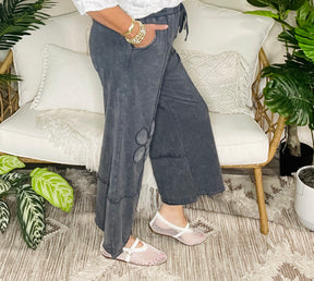 Boho Blooms Gray Flower Patch Mineral Washed Pants
